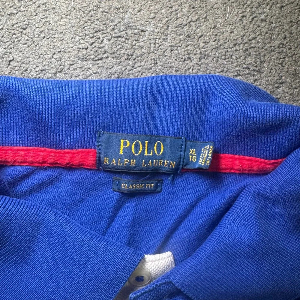 Polo Ralph Lauren Mens XL Big Pony USA Crest Colorblock Polo Blue Red White
